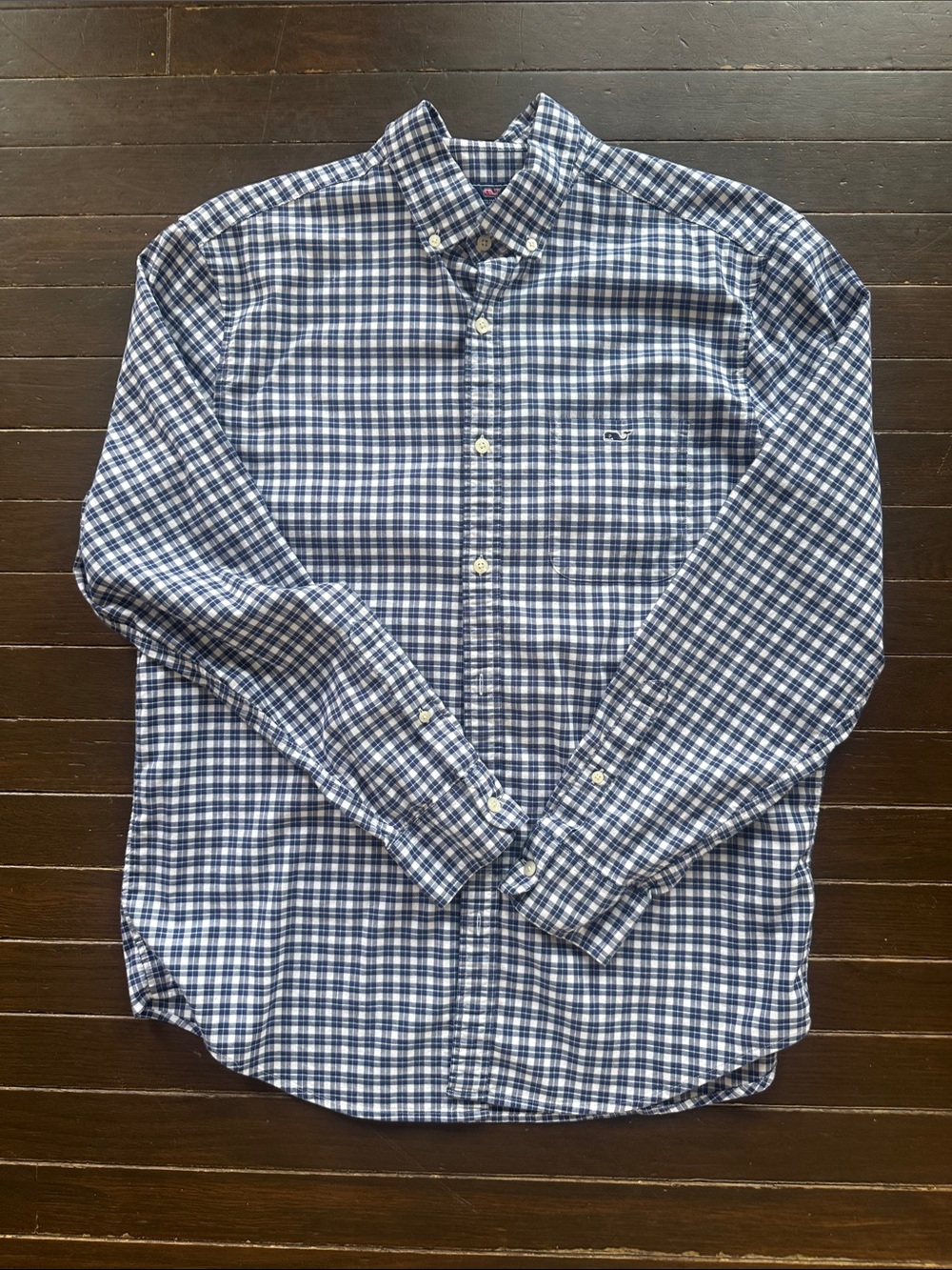 Vineyard Vines Men's Navy and White Plaid Button-Down Shirt - Picture 3 of 5